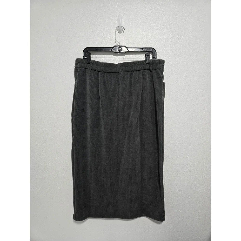 PrettyGarden Womens Corduroy Midi‎ Skirt Grey Chenille Pencil Slit Size 16 NWT